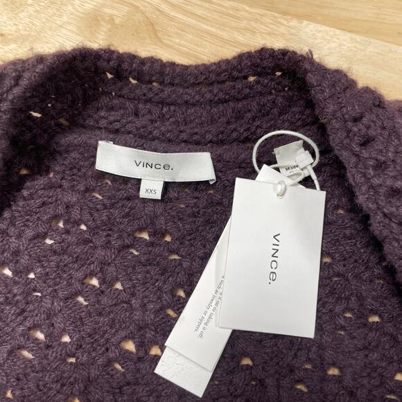 Vince NWT Crochet Wool Cashmere Blend Knit Cardigan Size XXS Purple Button Front - Picture 7 of 14